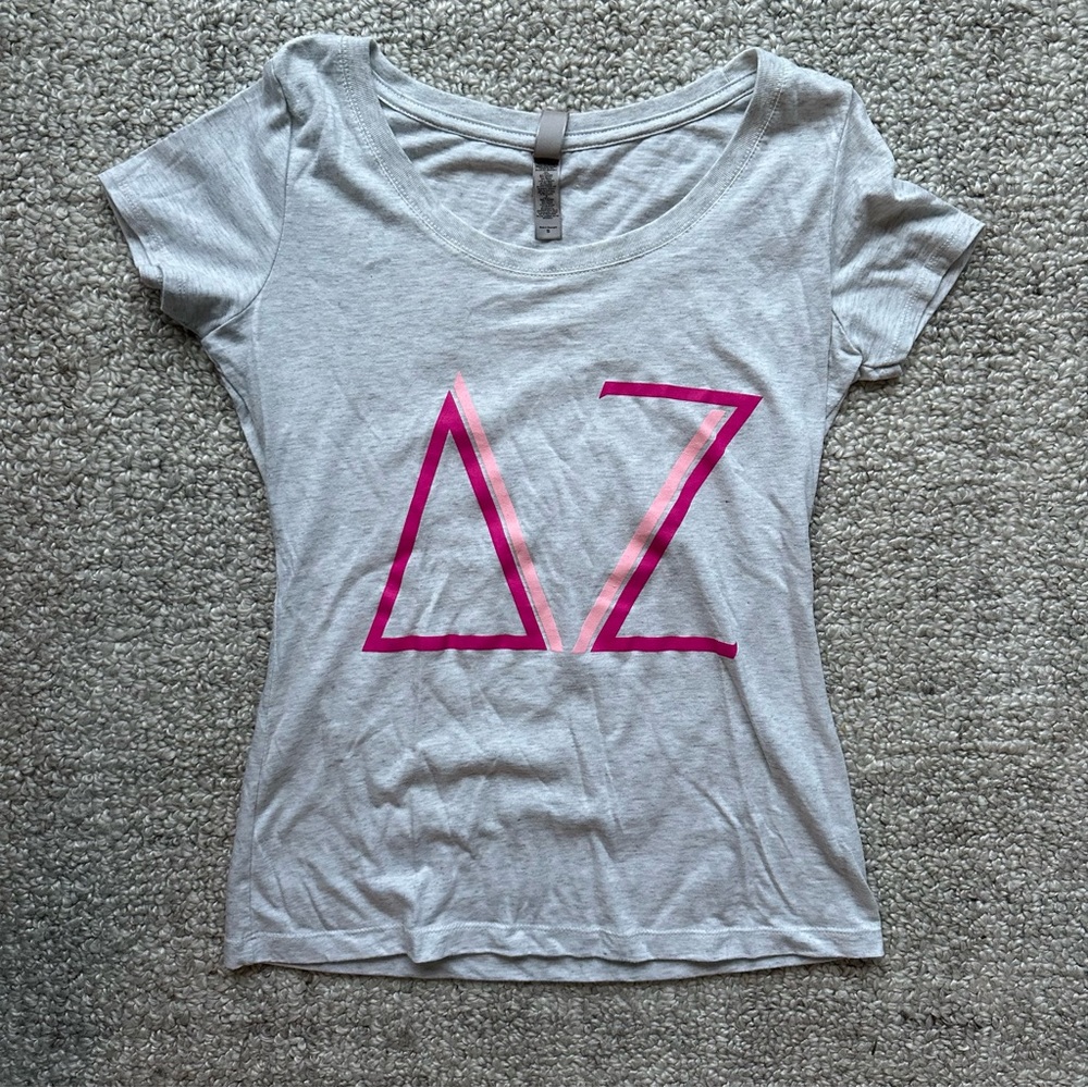 Delta Zeta Sorority Gray Tee Pink Letters